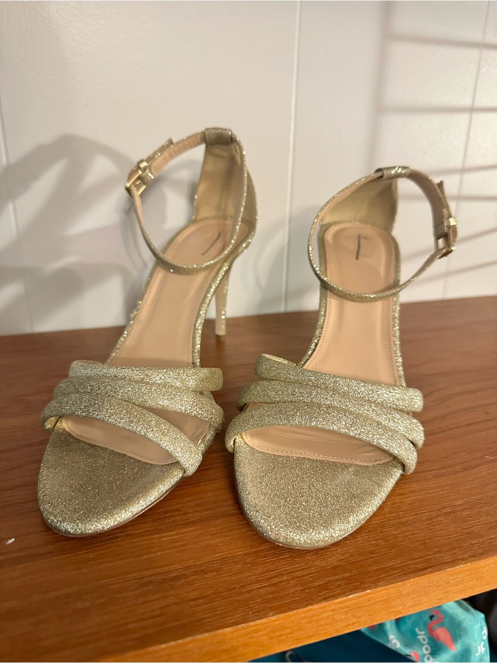 J Crew Gold Glitter Ankle-Strap Women's Heels